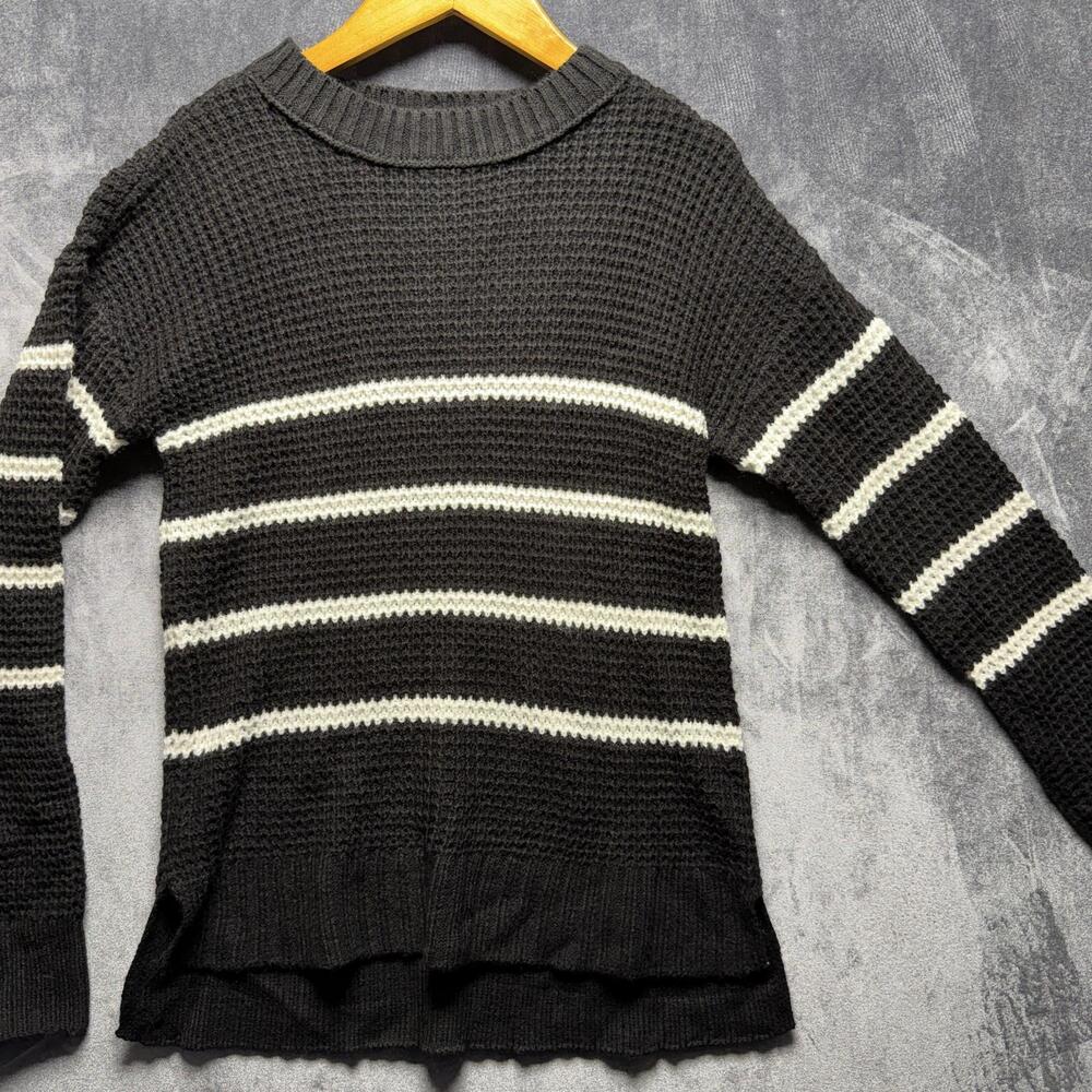 SO Sweater Womens XS Black Regular Waffle Knit Striped Pullover Casual